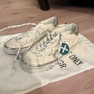 Golden Goose Super Star White and Silver Sneakers